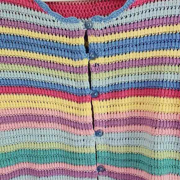 Real Comfort Multi-Colored Open Knit Button Front Cardigan Size XS Pastel - Picture 5 of 8